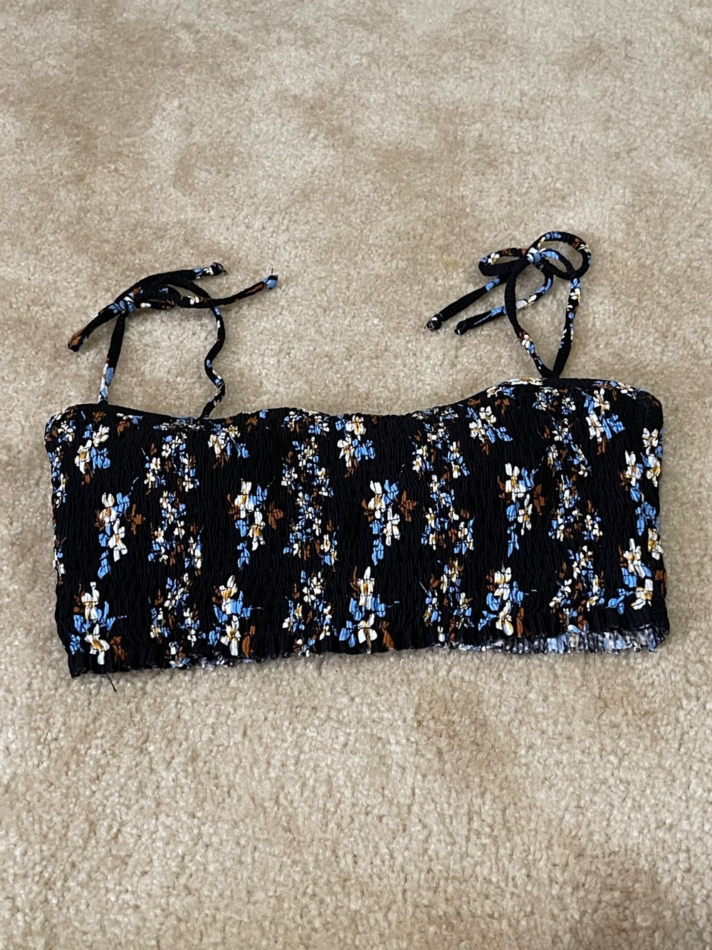 BECCA Black Smocked Bandeau Swim top